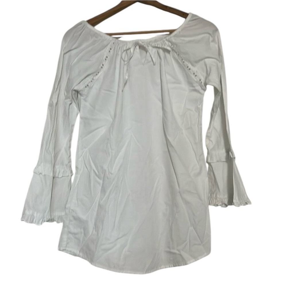 Bare Luxury Tunic Top Retro Long Ruffle Sleeve White Size Small